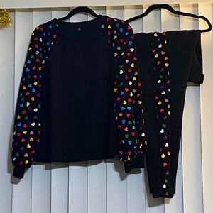 Shein Curve XL two-piece colorful hearts long sleeve pants bell